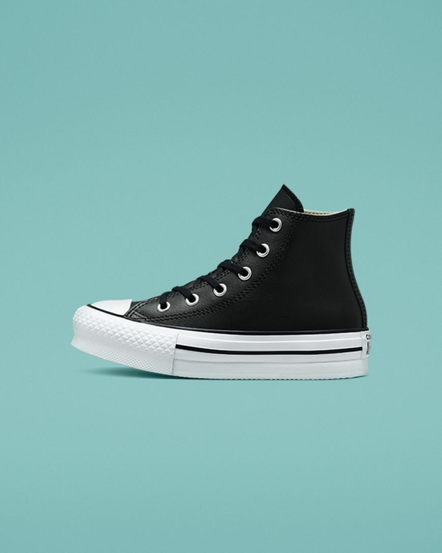 Topanky Na Platforme Converse Chuck Taylor All Star Lift Kozene Vysoke Dievcenske Čierne Béžové Biele | SK F11DRG6